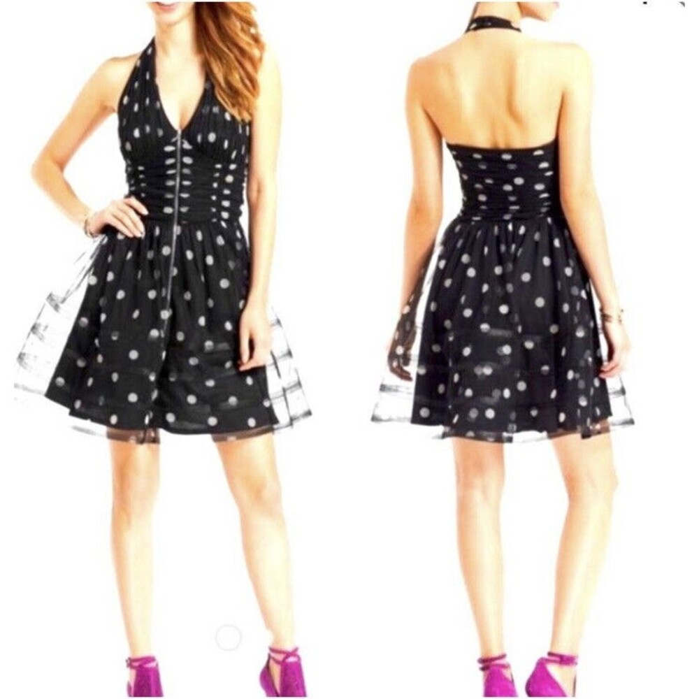 Vintage Betsy Johnson Polka Dot Mesh Flare Retro Pinup Dress‎ Size 8